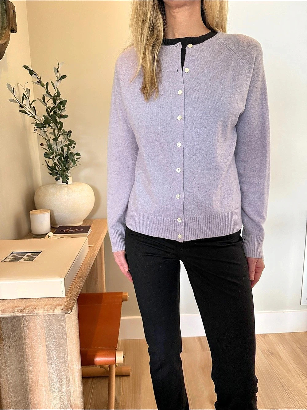 Valerie Stevens Separate Cashmere Lavender Cardigan Preppy Quiet Luxury Coquette